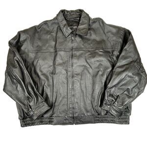 Serge Platini Jacket Mens 5XL Black Genuine Leather Lined Full Zip Italian